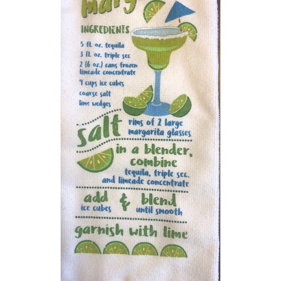 2 MARGARITA RECIPE Kitchen Hand Towels - Picture 2 of 4
